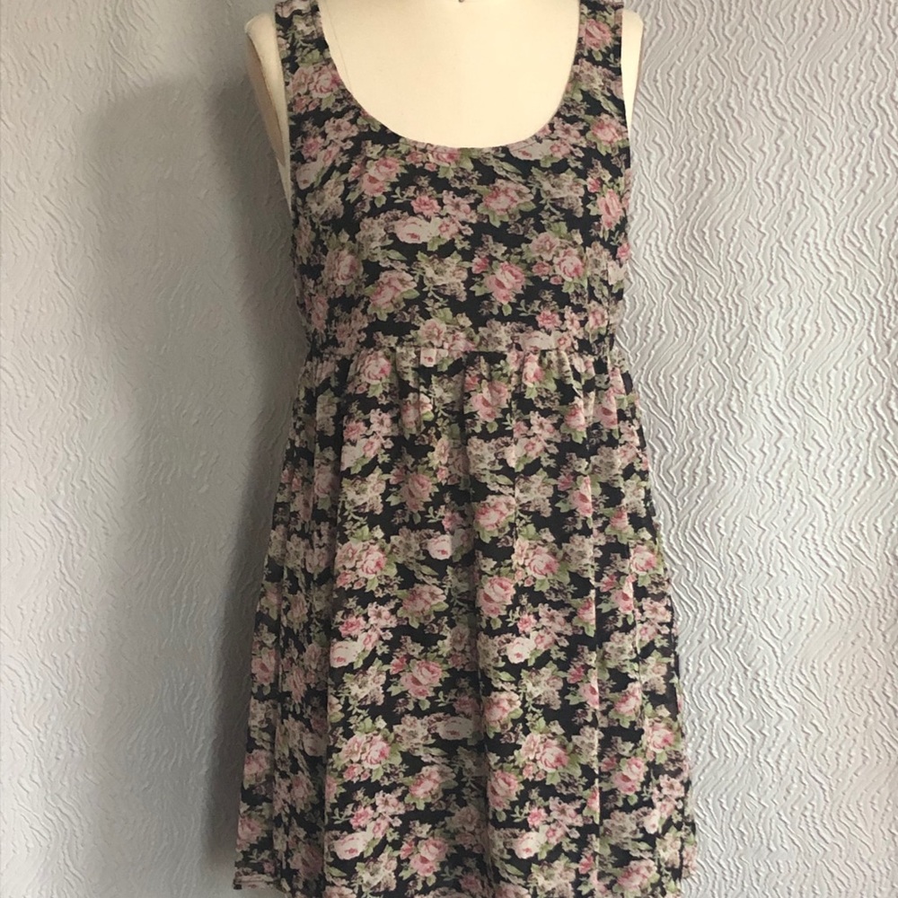 Sheer black and pink floral dress F21 sz M